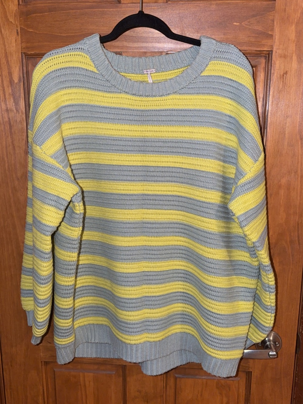 Free People Striped Crewneck Sweater in Yellow and Gray - Women's Pullover